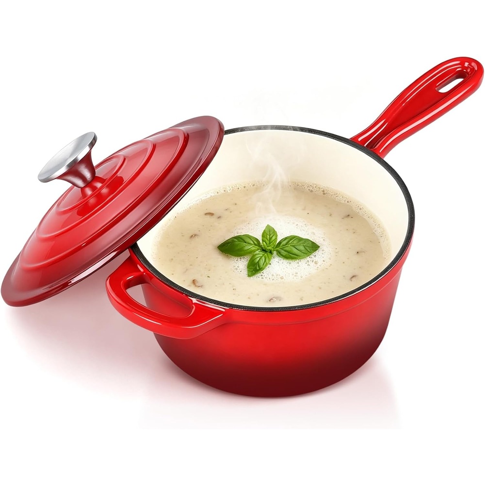 image:imageEfar Enameled Cast Iron Sauce Pan with Lid 1 Quart Dutch Oven Cooking PotRed