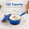 E-far Enameled Cast Iron Sauce Pan with Lid, 1 Quart Dutch Oven Cooking Pot(Deep Blue)