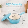 E-far Enameled Cast Iron Sauce Pan with Lid, 1 Quart Dutch Oven Cooking Pot(Light Blue)