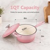 E-far Enameled Cast Iron Sauce Pan with Lid, 1 Quart Dutch Oven Cooking Pot(Pink)