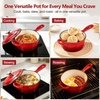 E-far Enameled Cast Iron Sauce Pan with Lid, 1 Quart Dutch Oven Cooking Pot(Red)