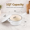 E-far Enameled Cast Iron Sauce Pan with Lid, 1 Quart Dutch Oven Cooking Pot(White)