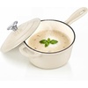 E-far Enameled Cast Iron Sauce Pan with Lid, 1 Quart Dutch Oven Cooking Pot(Cream)