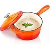 E-far Enameled Cast Iron Sauce Pan with Lid, 1 Quart Dutch Oven Cooking Pot(Orange)