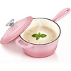 E-far Enameled Cast Iron Sauce Pan with Lid, 1 Quart Dutch Oven Cooking Pot(Pink)