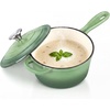 E-far Enameled Cast Iron Sauce Pan with Lid, 1 Quart Dutch Oven Cooking Pot(Pistachio Green)