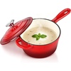 E-far Enameled Cast Iron Sauce Pan with Lid, 1 Quart Dutch Oven Cooking Pot(Red)