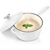 E-far Enameled Cast Iron Sauce Pan with Lid, 1 Quart Dutch Oven Cooking Pot(White)