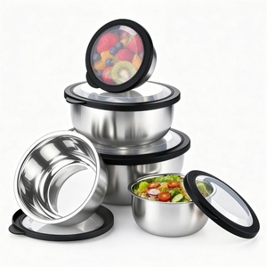 E-far Mixing Bowls with Lids Set of 5, Stainless Steel Nesting Salad Bowls(Black)