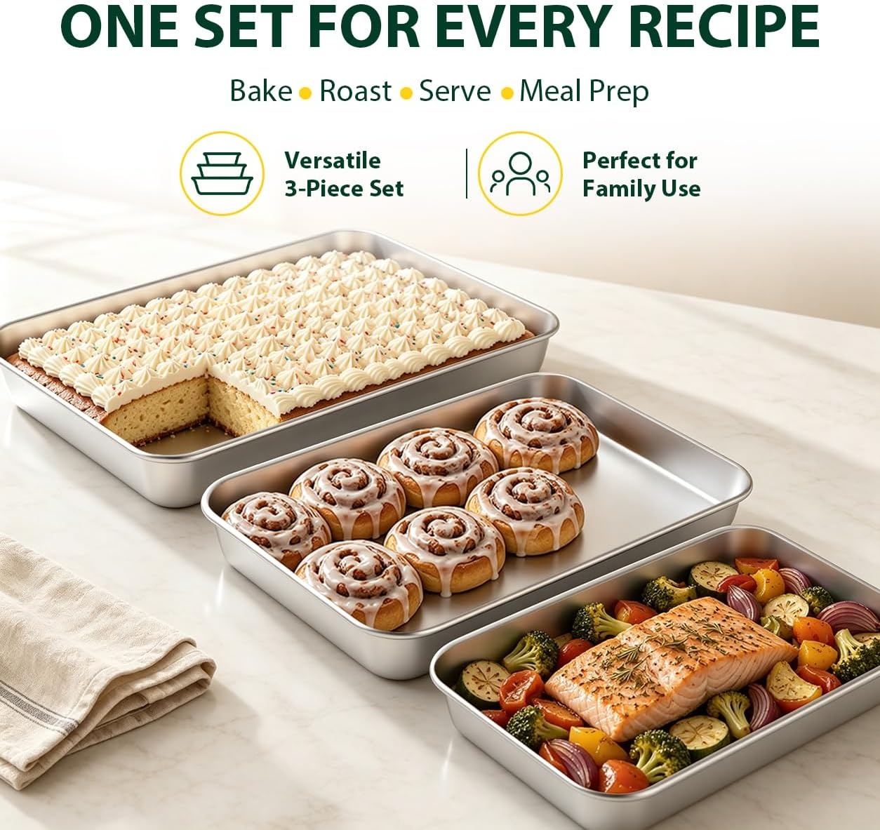 image:imageEfar Baking Pans Set of 3 16125105 Stainless Steel Sheet Cake Pans