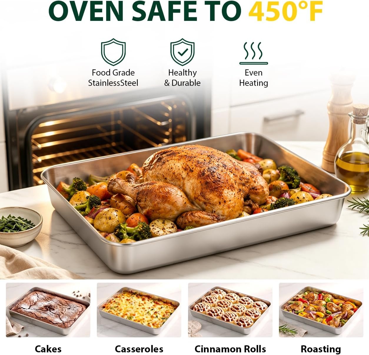 image:imageEfar Baking Pans Set of 3 16125105 Stainless Steel Sheet Cake Pans