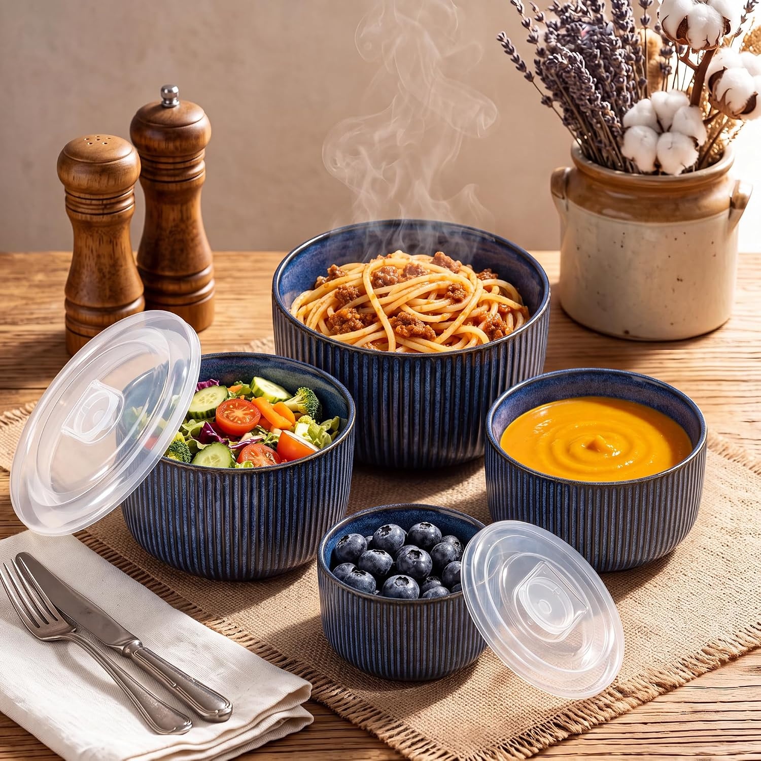 image:imageEfar Ceramic Mixing Bowls with Lids Serving Bowls Set of 4 Midnight BlueMidnight Blue