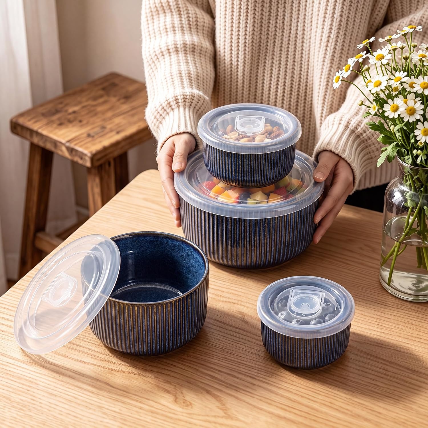 image:imageEfar Ceramic Mixing Bowls with Lids Serving Bowls Set of 4 Midnight BlueMidnight Blue