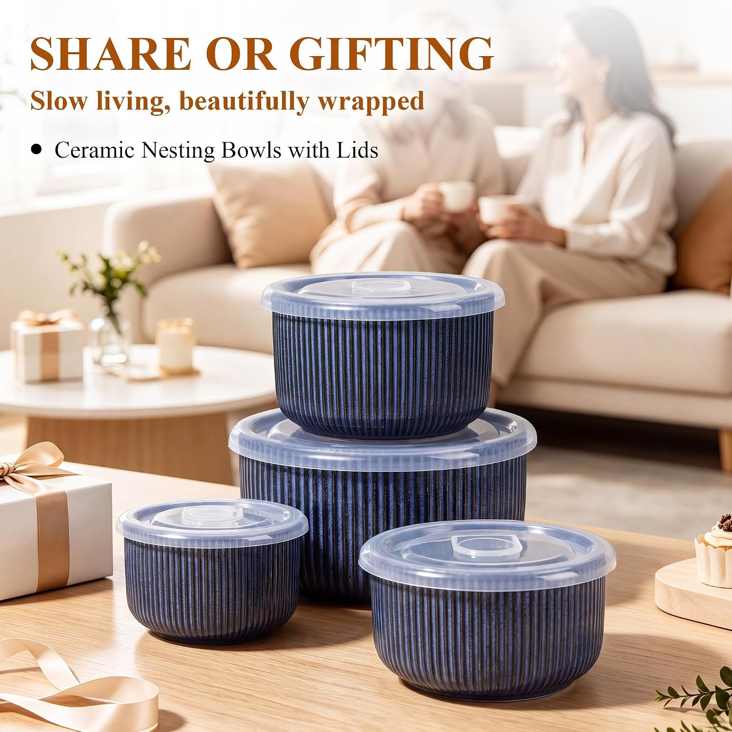 image:imageEfar Ceramic Mixing Bowls with Lids Serving Bowls Set of 4 Midnight BlueMidnight Blue