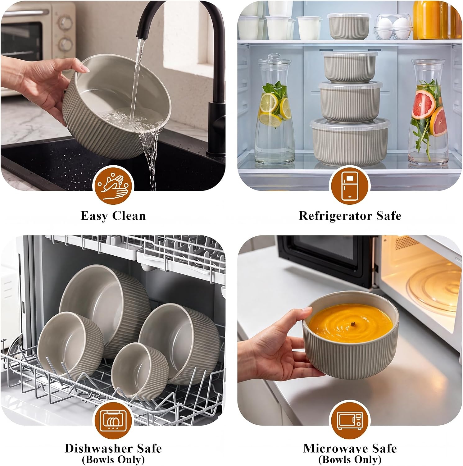 image:imageEfar Ceramic Mixing Bowls with Lids Serving Bowls Set of 4 Midnight BlueSpeckled Khaki