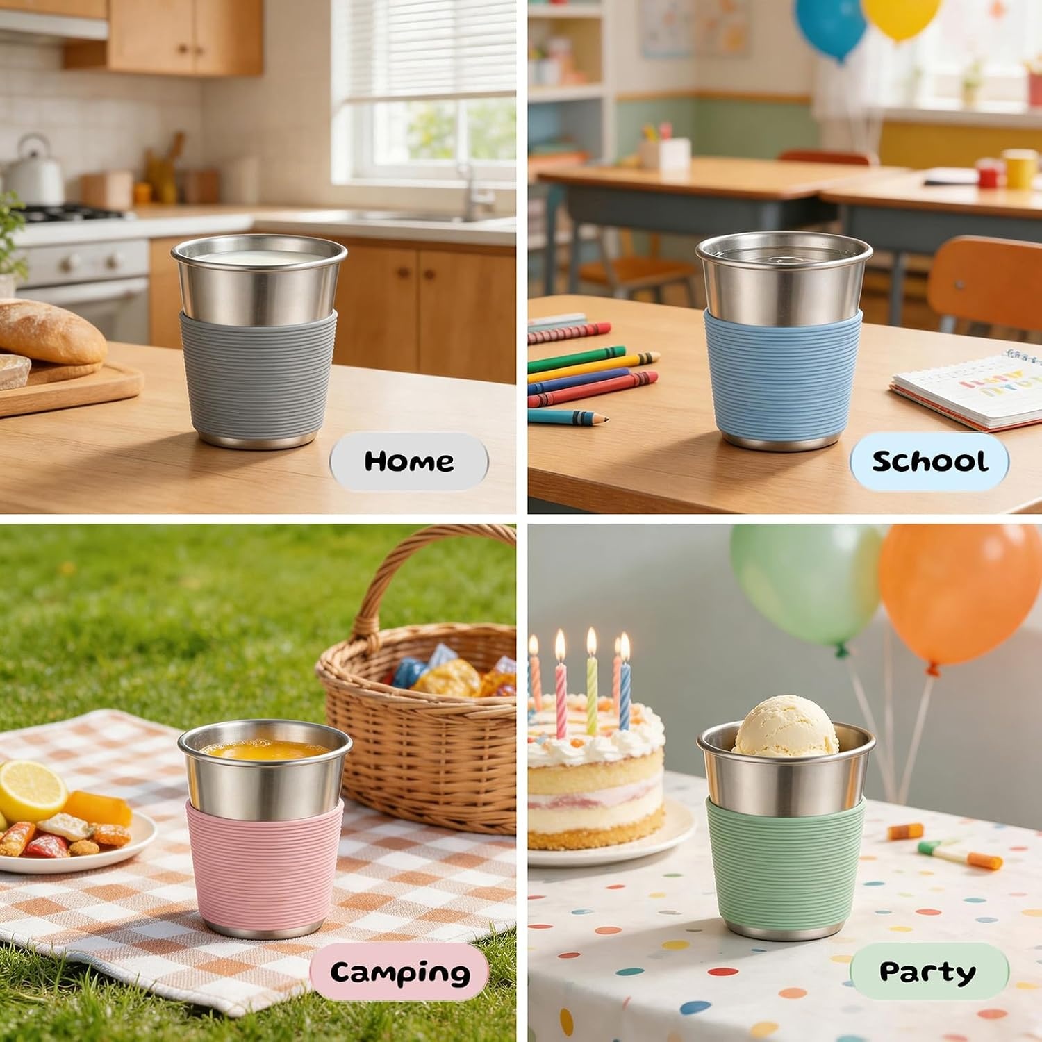 image:imageEfar Stainless Steel Cups for Kids 8oz4 Pack Childrens Pint Cups