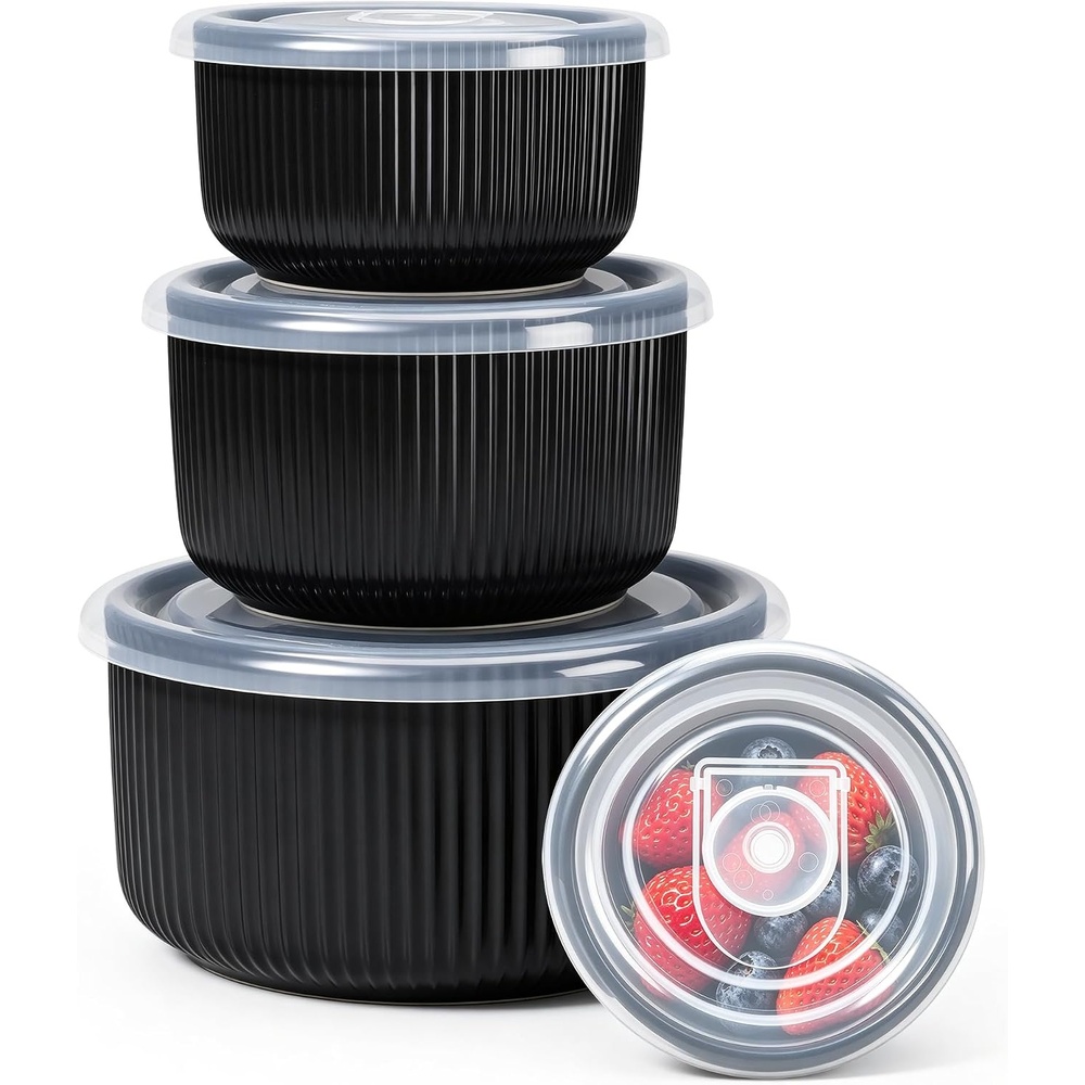 image:imageEfar Ceramic Mixing Bowls with Lids Serving Bowls Set of 4 Midnight BlueMatte Black