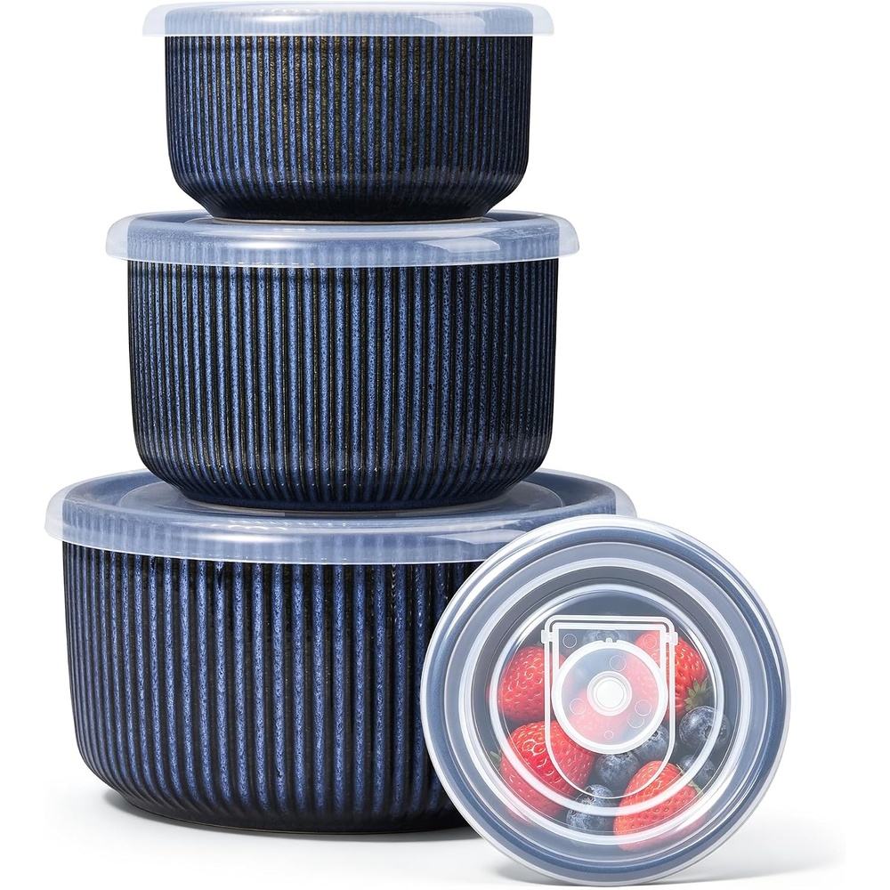 image:imageEfar Ceramic Mixing Bowls with Lids Serving Bowls Set of 4 Midnight BlueMidnight Blue
