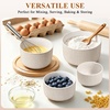 E-far Ceramic Mixing Bowls with Lids, Serving Bowls Set of 4, Midnight Blue(Creamy Beige)