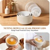 E-far Ceramic Mixing Bowls with Lids, Serving Bowls Set of 4, Midnight Blue(Creamy Beige)