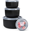 E-far Ceramic Mixing Bowls with Lids, Serving Bowls Set of 4, Midnight Blue(Matte Black)
