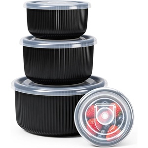 E-far Ceramic Mixing Bowls with Lids, Serving Bowls Set of 4, Midnight Blue(Matte Black)