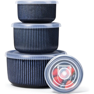 E-far Ceramic Mixing Bowls with Lids, Serving Bowls Set of 4, Midnight Blue(Midnight Blue)