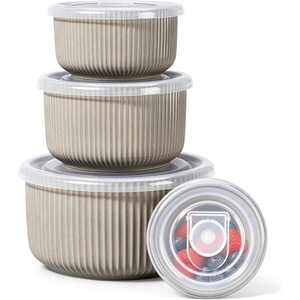 E-far Ceramic Mixing Bowls with Lids, Serving Bowls Set of 4, Midnight Blue(Speckled Khaki)