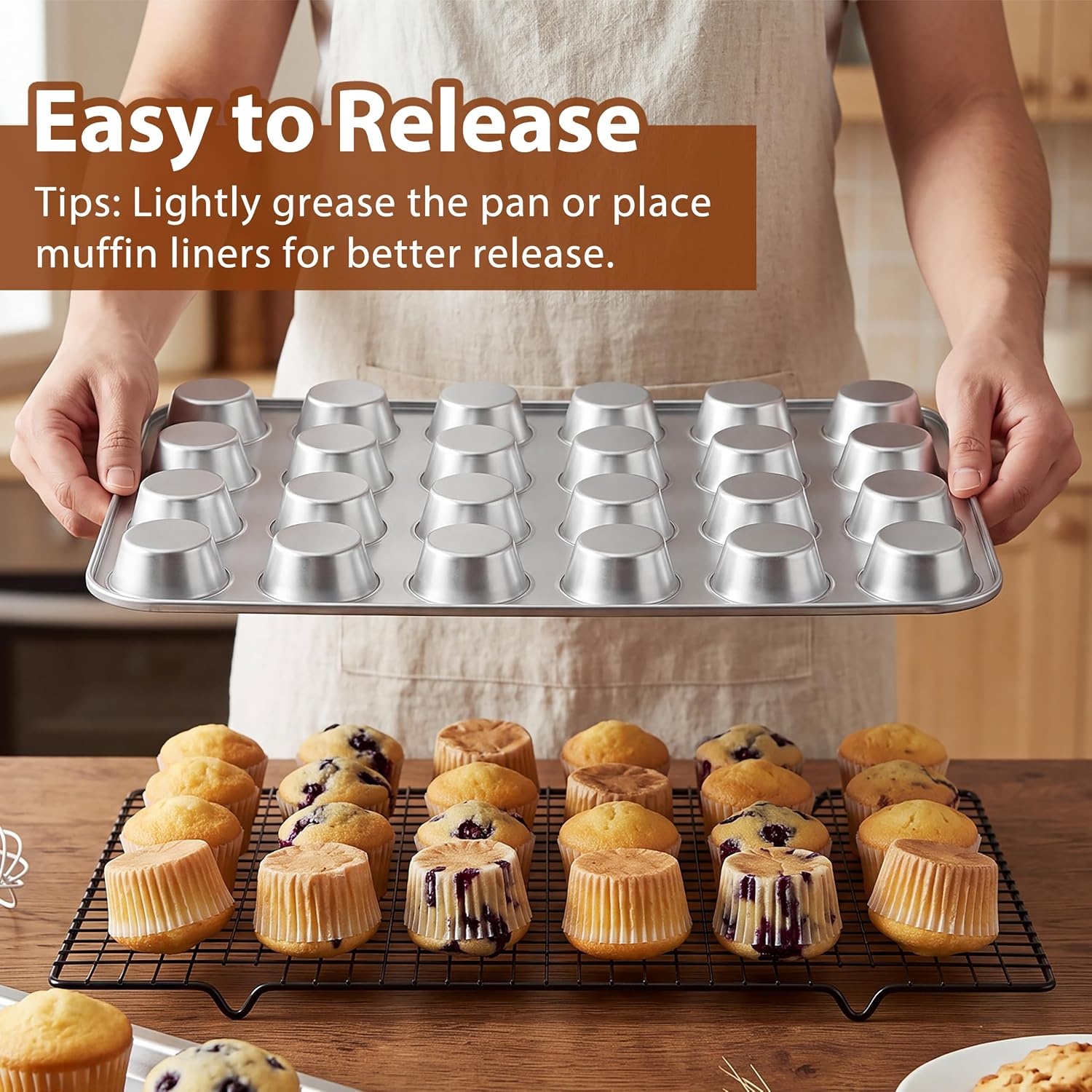 image:imageEfar Mini Muffin Pan Tin 24Cup Stainless Steel Mini Cupcake Pan 1 Pack2